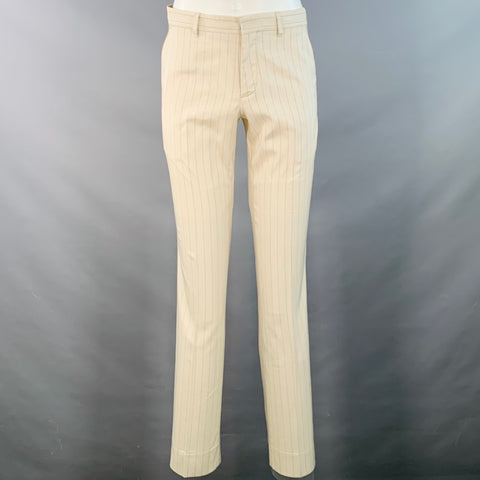 GAULTIER 2 Vintage Size 38 Beige Grey Pinstripe Wool Silk Single Button Hooded Suit