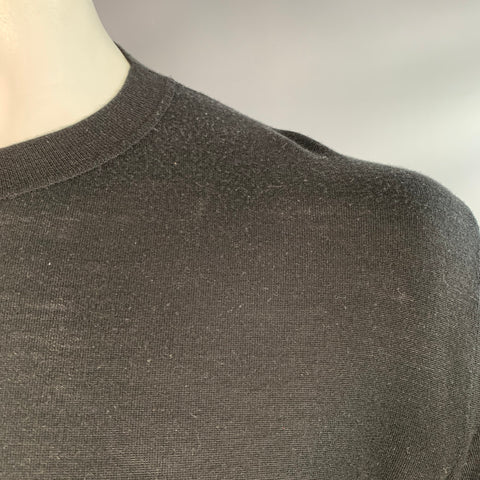 PRADA Size L Black White Jersey Logo Wool Long Sleeve Pullover