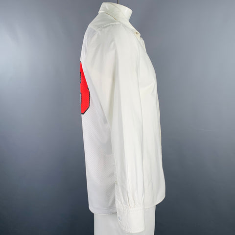 ONES STROKE Size XL White Cotton Sports Jersey Snaps Long Sleeve Shirt