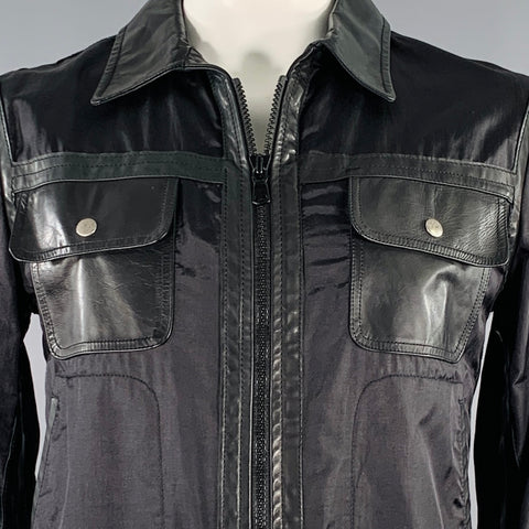MARTIN MARGIELA Size 42 Black Mixed Materials Zip Up Shirt Jacket