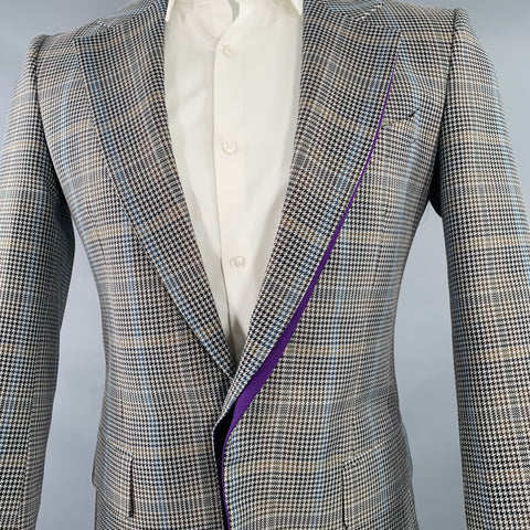 GIVENCHY Size 38 Grey Black Purple Plaid Contrast Trim Wool Blend Sport Coat