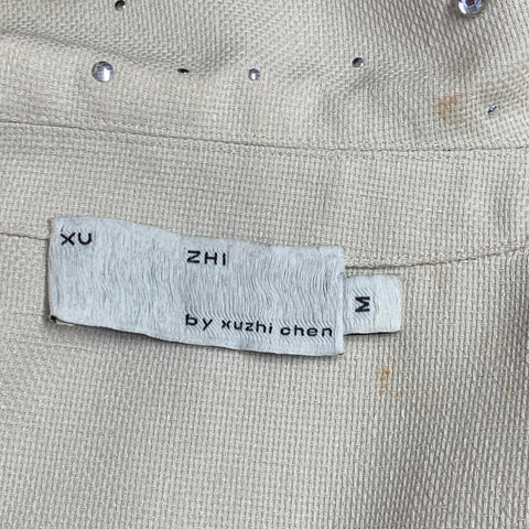 XU ZHI Size M Cream Silver Polyester Studded Zip Up Blouson Jacket