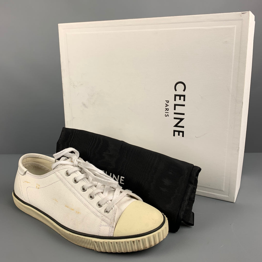 CELINE Size White Black Canvas Sneakers
