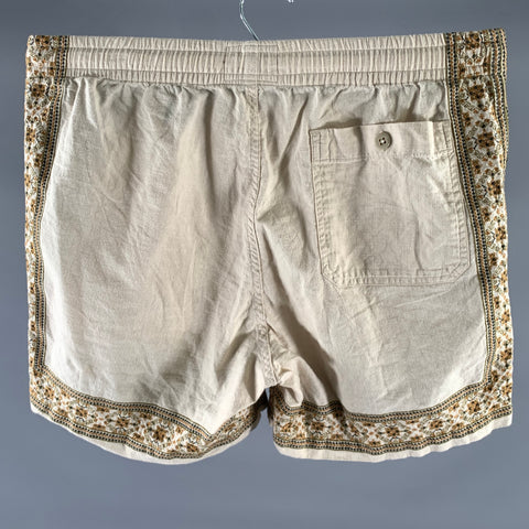 TODD SNYDER Size M Beige Embroidery Cotton Drawstring Shorts