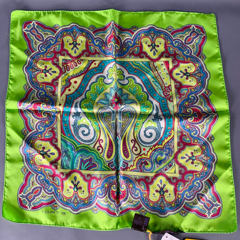 ETRO Green Multi Color Paisley Silk Pocket Square