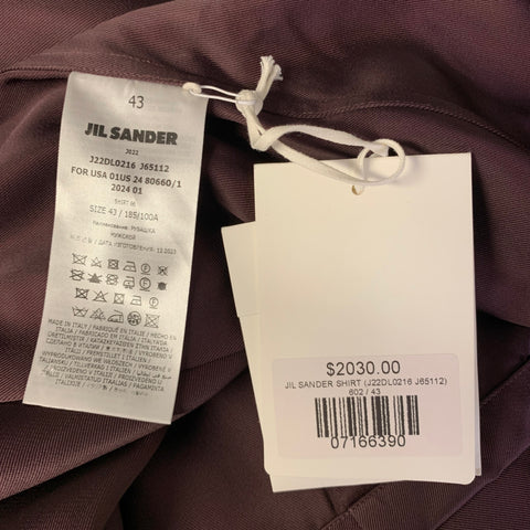 JIL SANDER Size M Plum Viscose Silk Hidden Placket Long Sleeve Shirt