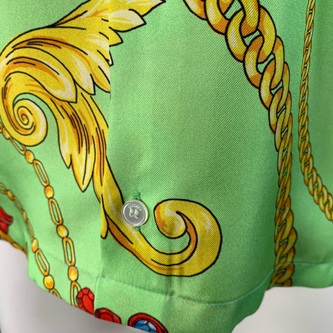 VERSACE Size M Green Multi Color Baroque Twill Short Sleeve Shirt
