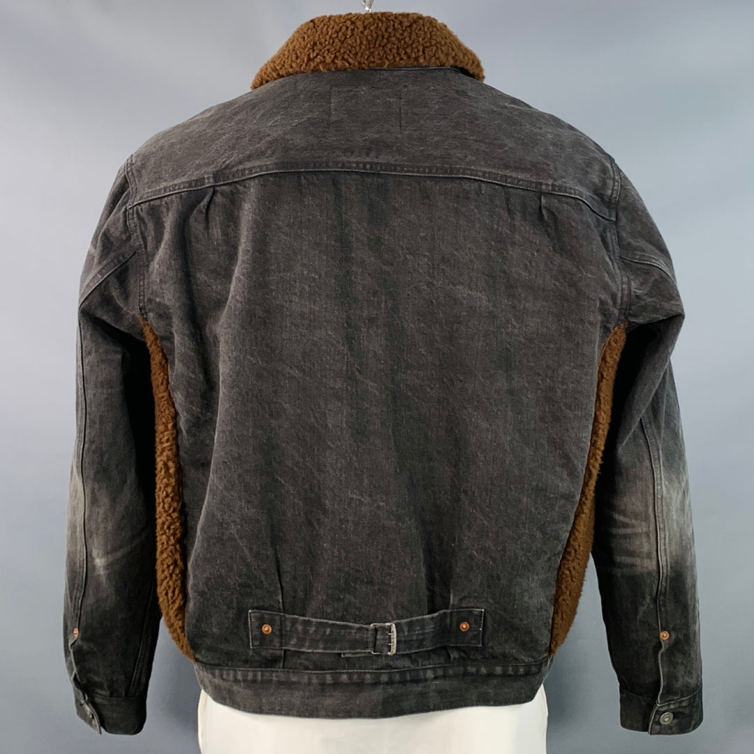 RRL by RALPH LAUREN Grizzly Boa Size XL Brown Black Denim Sherpa Jacket