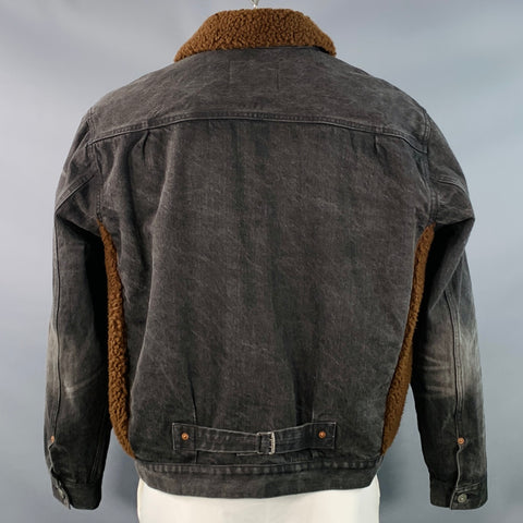 RRL by RALPH LAUREN Grizzly Boa Size XL Brown Black Denim Sherpa Jacket