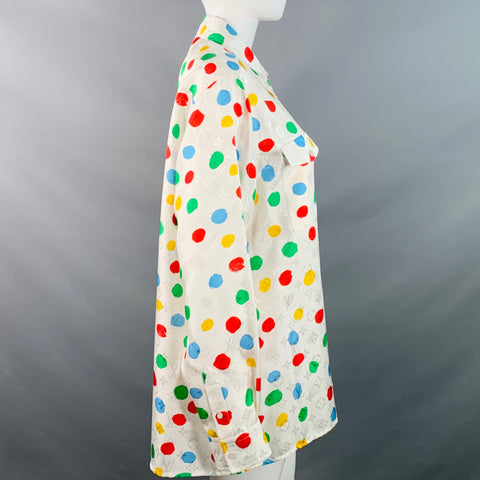 LOUIS VUITTON x YAYOI KUSAMA Size M White Multi Color Silk Monogram Dots Button Up Shirt