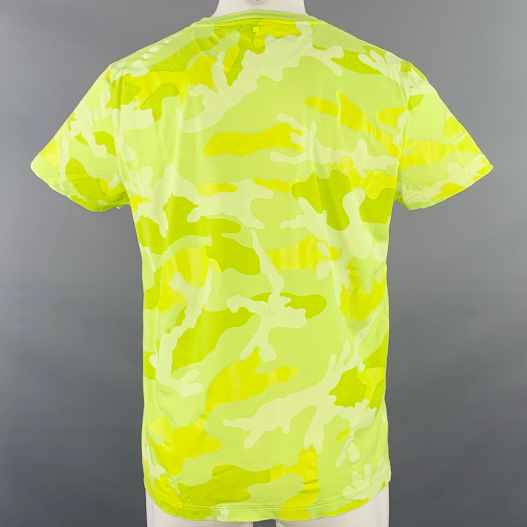 VALENTINO Size M Neon Green Yellow Camouflage Cotton Crew Neck T-shirt