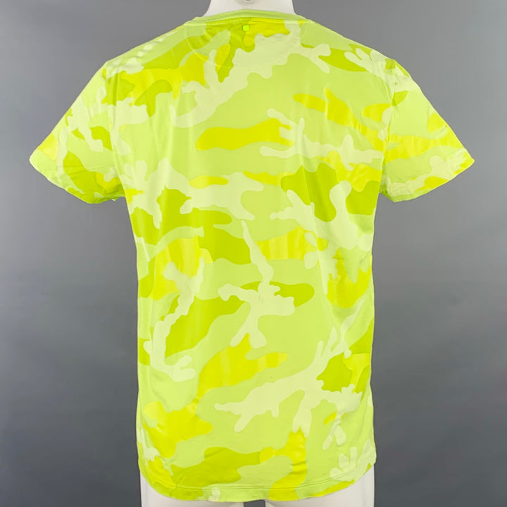 VALENTINO Size M Neon Green Yellow Camouflage Cotton Crew Neck T-shirt