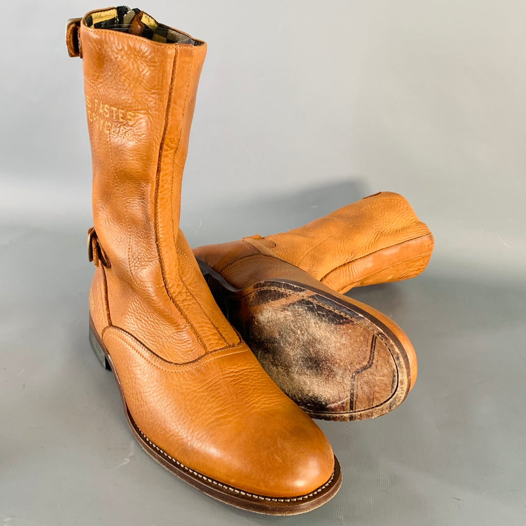 PAUL SMITH TRIUMPH Size 11 Tan Leather Back Zip Biker Boots