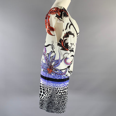 ROBERTO CAVALLI Size M Nylon Blend Feather Drop Waist Dress
