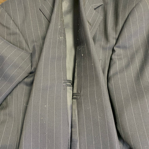 RALPH LAUREN Size 38 Regular Navy Grey Pinstripe Wool Notch Lapel Suit