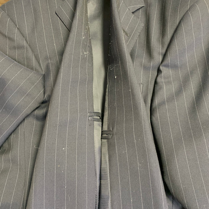 RALPH LAUREN Size 38 Regular Navy Grey Pinstripe Wool Notch Lapel Suit