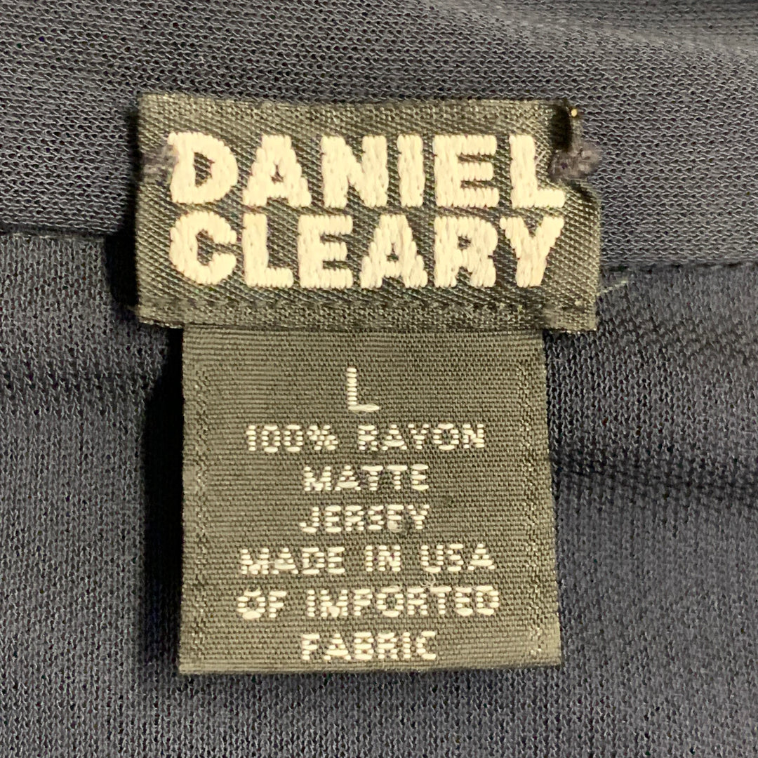 DANIEL CLEARY Size L Navy Rayon Jersey Pointed Collar Long Sleeve Shirt