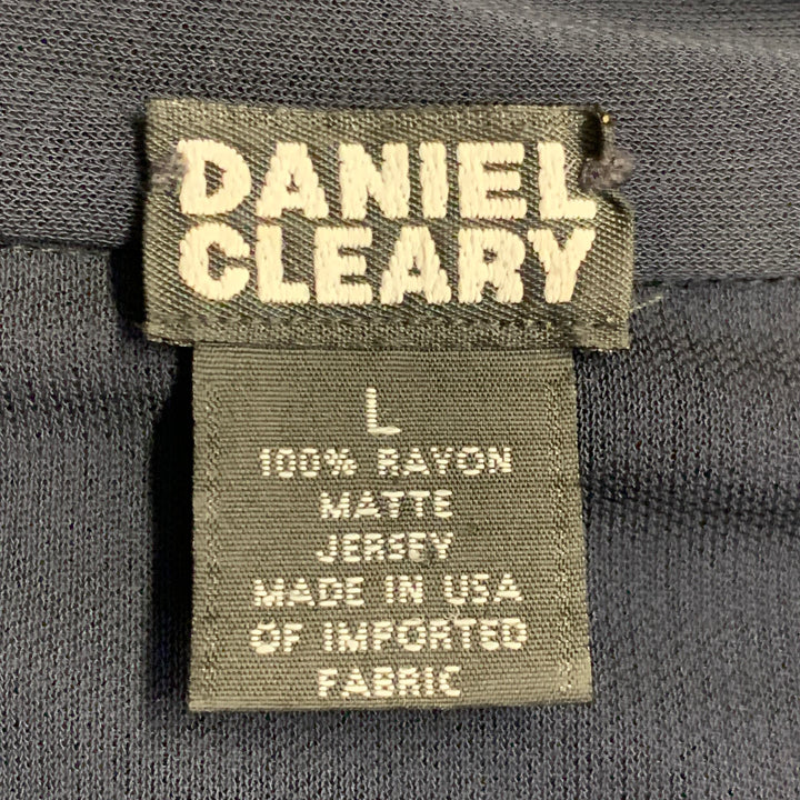 DANIEL CLEARY Size L Navy Rayon Jersey Pointed Collar Long Sleeve Shirt