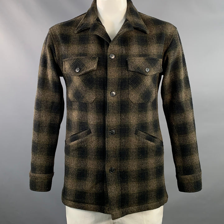 PENDLETON Size L Brown Black Checkered Wool Worker Jacket