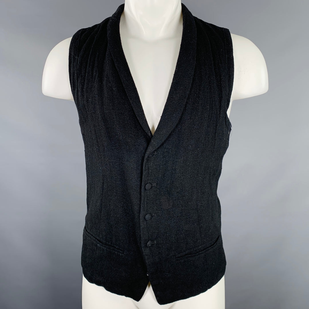ROBERT GELLER Size M Black Shawl Collar Wool Blend Vest