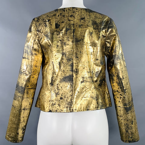 LAURA LAURENS Size M Gold Black Cotton Blend Faux Leather Jacket Blazer