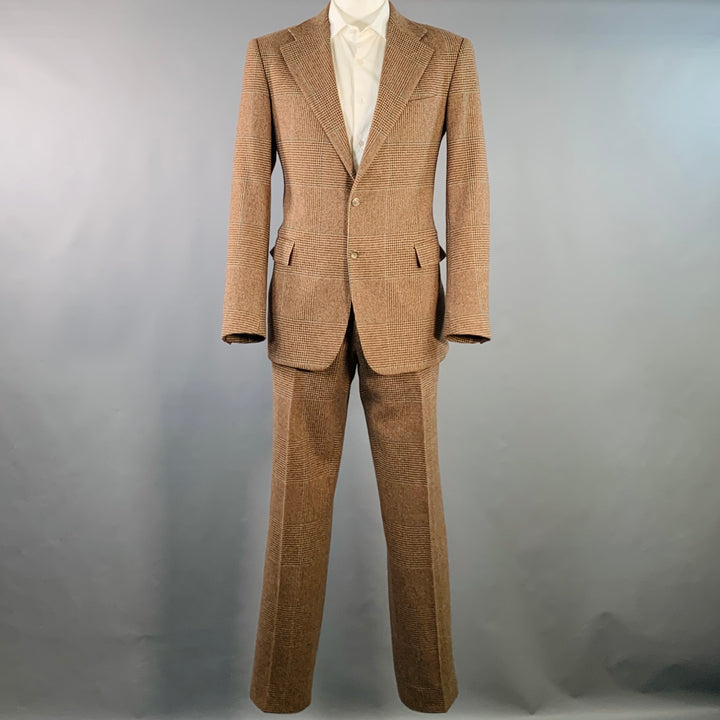 POLO by RALPH LAUREN Size 42 Long Brown Green Houndstooth Notch Lapel Suit
