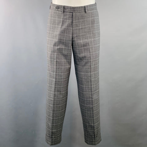 EIDOS Size 38 Regular Grey Charcoal Plaid Wool Notch Lapel Suit