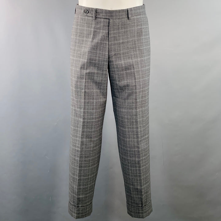 EIDOS Size 38 Regular Grey Charcoal Plaid Wool Notch Lapel Suit