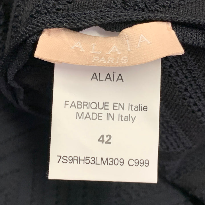 ALAIA Size 10 Black Viscose Blend Zig Zag Sleeveless Long Evening Gown