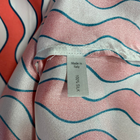 RAPHAELLA RIBOUD Size M Red White Silk Wavy Spread Collar Shirt