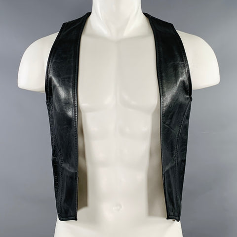 HARD ON LEATHER Size M Black Leather Open Front Vest