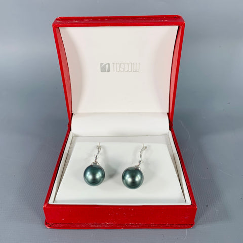 TOSCOW Silver Grey Real Pearls Rhinestones Post Earrings