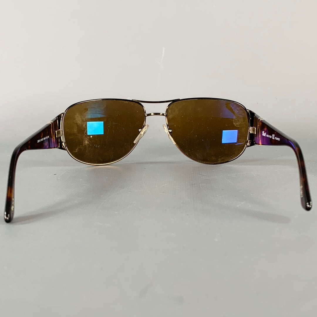 PERSOL Brown Tortoiseshell Acetate Metal Polarized Aviator Sunglasses