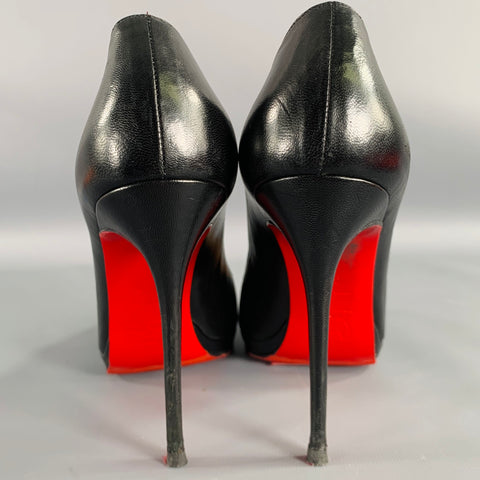CHRISTIAN LOUBOUTIN Size 8.5 Black Leather Platform Pumps