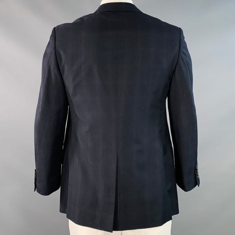 PRADA Size 42 Navy Charcoal Plaid Wool Single Breasted Notch Lapel Sport Coat