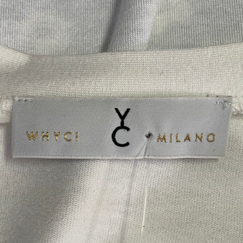 WHYCI MILANO Size 4 White Blue Viscose Blend Floral 3/4 Sleeves Casual Top