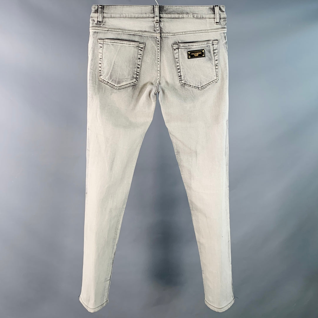 DOLCE & GABBANA Size 30 Grey Cotton Blend Twill Skinny Zip Fly Jeans