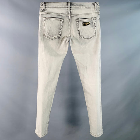 DOLCE & GABBANA Size 30 Grey Cotton Blend Twill Skinny Zip Fly Jeans