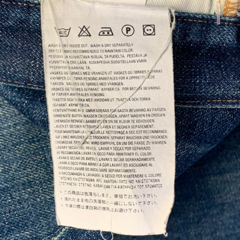 STEVENSON OVERALL CO. Size 38 Blue Distressed Cotton Selvedge Japanese Denim Button Fly Jeans