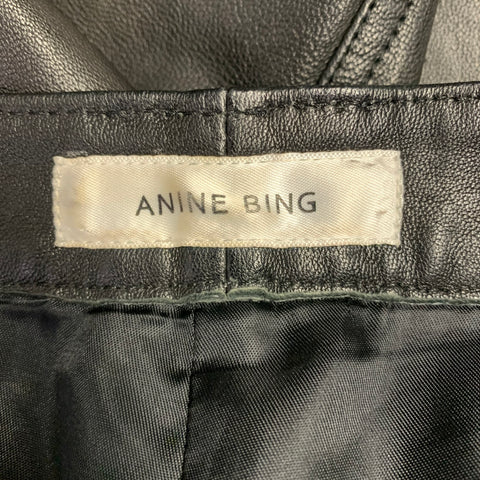 ANINE BING Size M Black Lambskin Leather Cropped Casual Pants