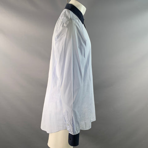 PRADA Size XL Navy Light Blue Cotton Long placket Long Sleeve Shirt