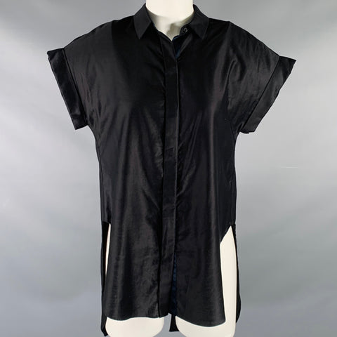RAG & BONE Size M Black Navy Tencel Blend Asymmetrical Casual Top