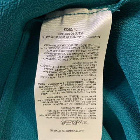 ETRO Size M Blue Turqoise Silk Textured See Through Casual Top