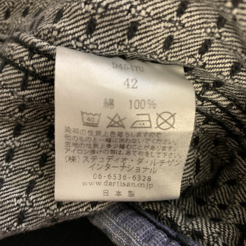 SASHIKO DENIM Size 42 Grey Blue Patchwork Cotton Pointed Collar Jacket