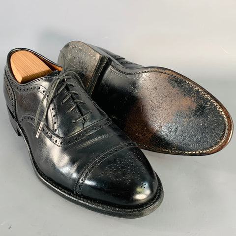 ALDEN Size 10 Black Perforated Leather Oxford  Wingtip Cap Toe Lace-Up Shoes