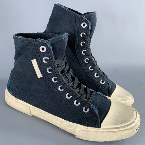 BALENCIAGA Size 9 -Paris High Top- Black White Distressed Canvas Sneakers