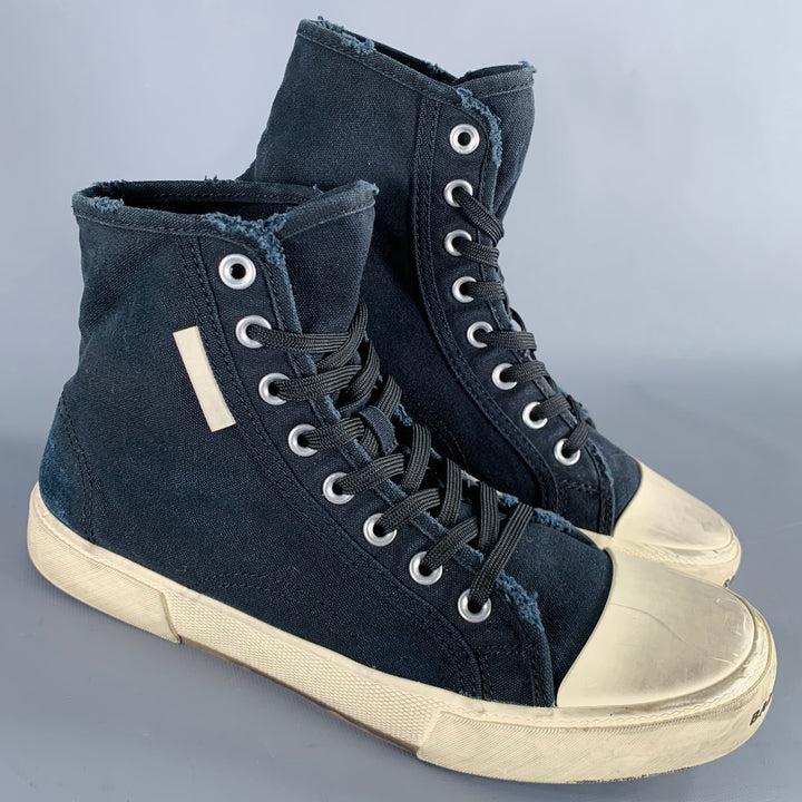 BALENCIAGA Size 9 -Paris High Top- Black White Distressed Canvas Sneakers