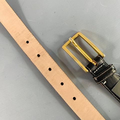 SAKS FIFTH AVENUE Size M Black Gold Studded Leather Belt