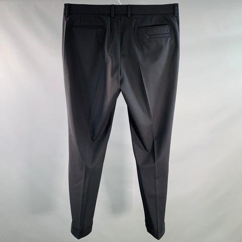 EMPORIO ARMANI Size L Black Virgin Wool Blend Cuffed Dress Pants