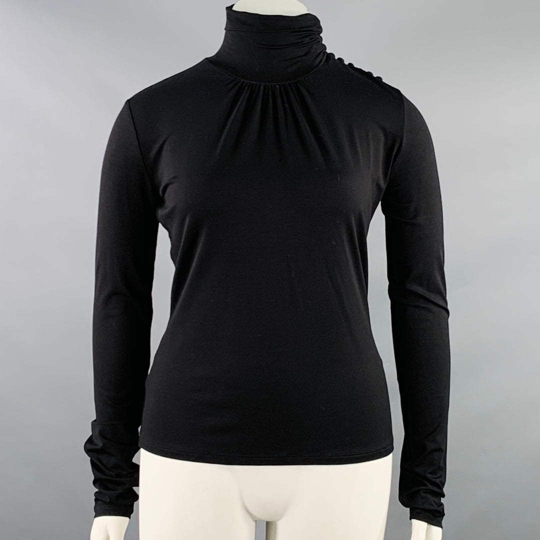 MAX MARA Size L Black Viscose Blend Mock Neck Pullover